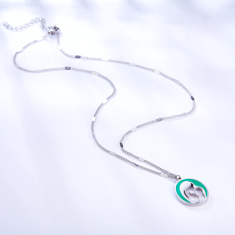 Stainless Steel Green Mother and Baby Hollow Accessories Necklace asonjewelry