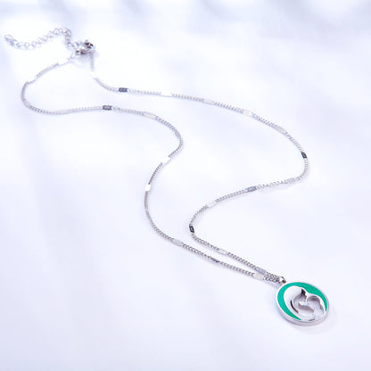 Stainless Steel Green Mother and Baby Hollow Accessories Necklace asonjewelry