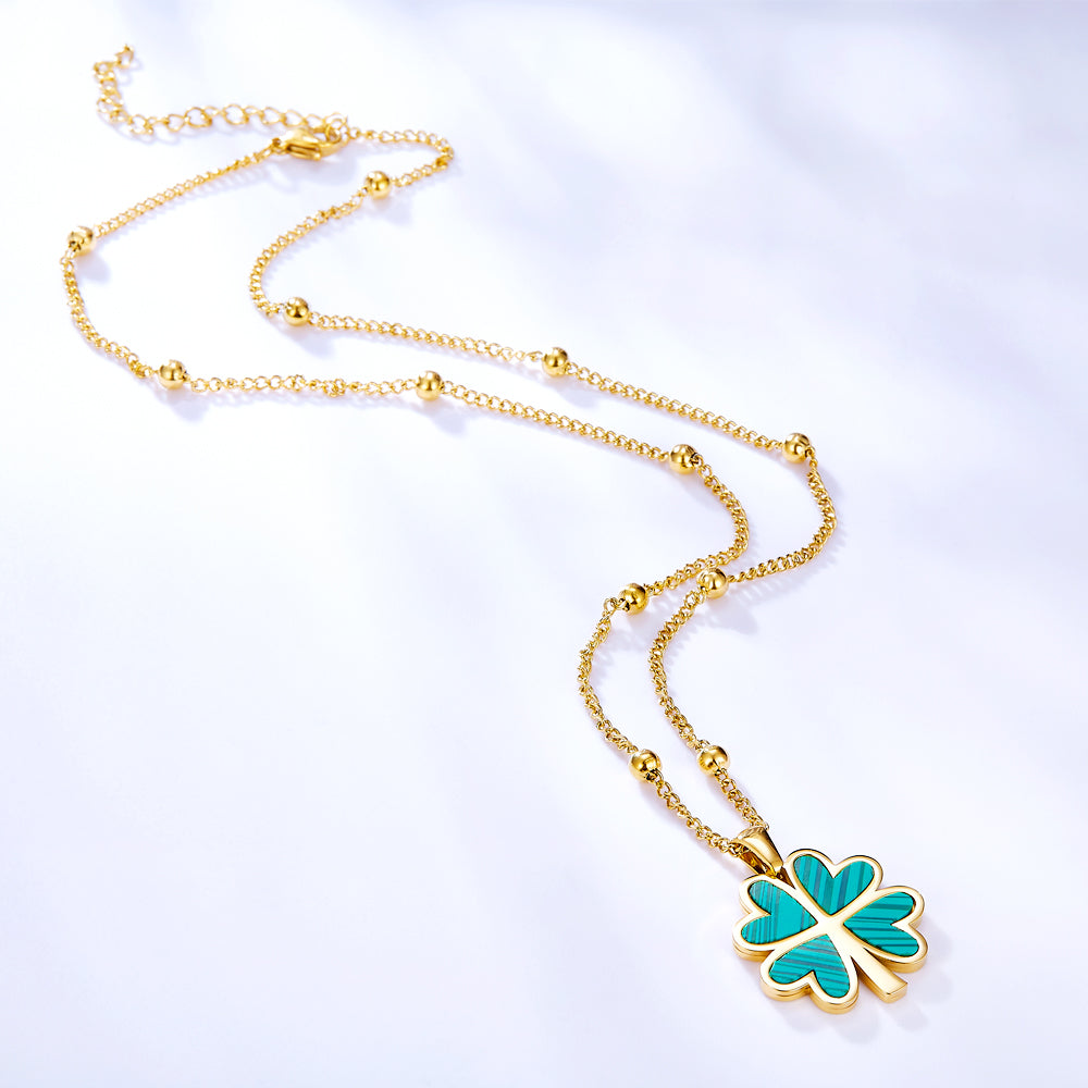 Four Green Hearts Composed of a Leaf-shaped Accessory Necklace asonjewelry