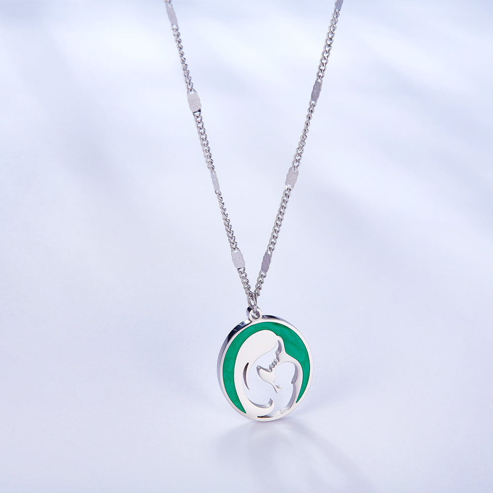 Stainless Steel Green Mother and Baby Hollow Accessories Necklace asonjewelry