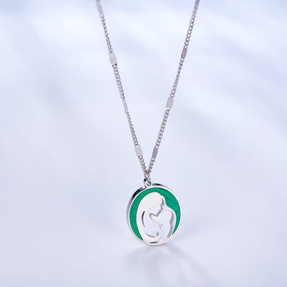 Stainless Steel Green Mother and Baby Hollow Accessories Necklace asonjewelry
