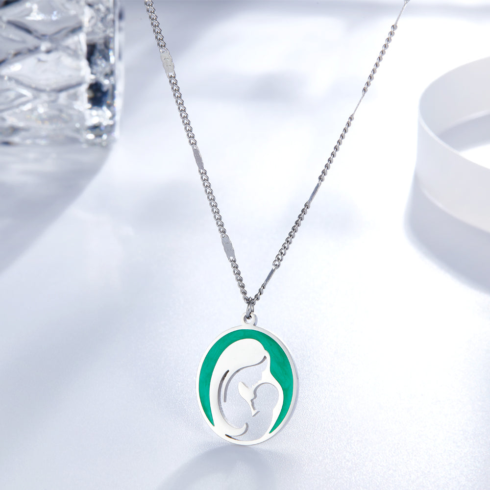 Stainless Steel Green Mother and Baby Hollow Accessories Necklace asonjewelry