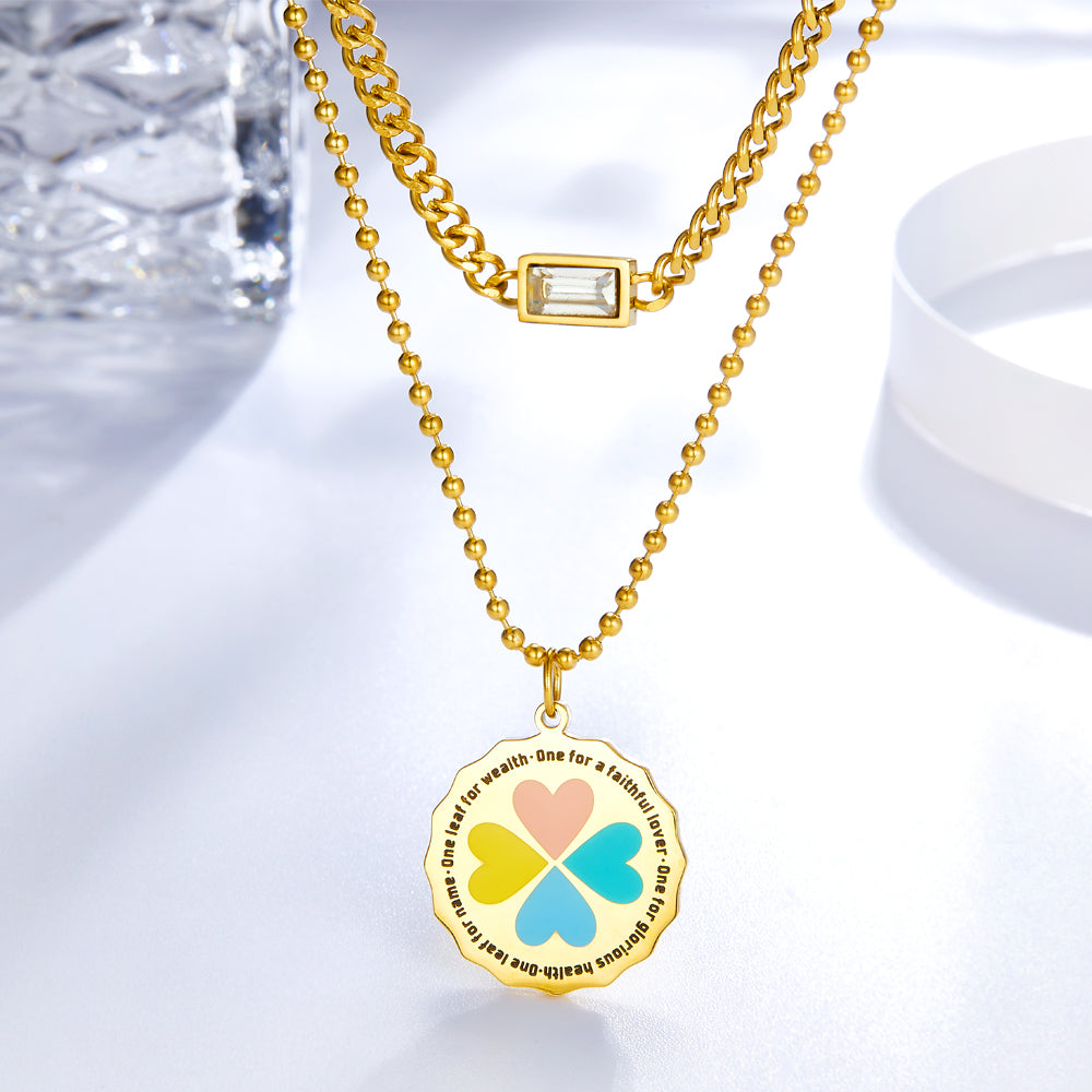 Round Colourful Heart-shaped Pattern Double Necklace asonjewelry