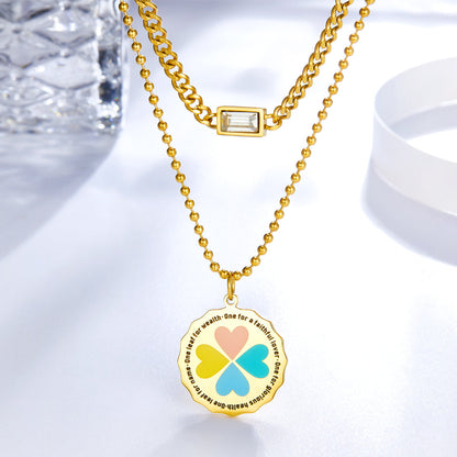 Round Colourful Heart-shaped Pattern Double Necklace asonjewelry
