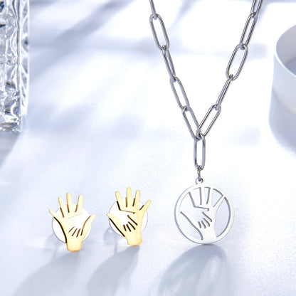 Fashion Stainless Steel Palm Round Hollow Jewelry Set asonjewelry