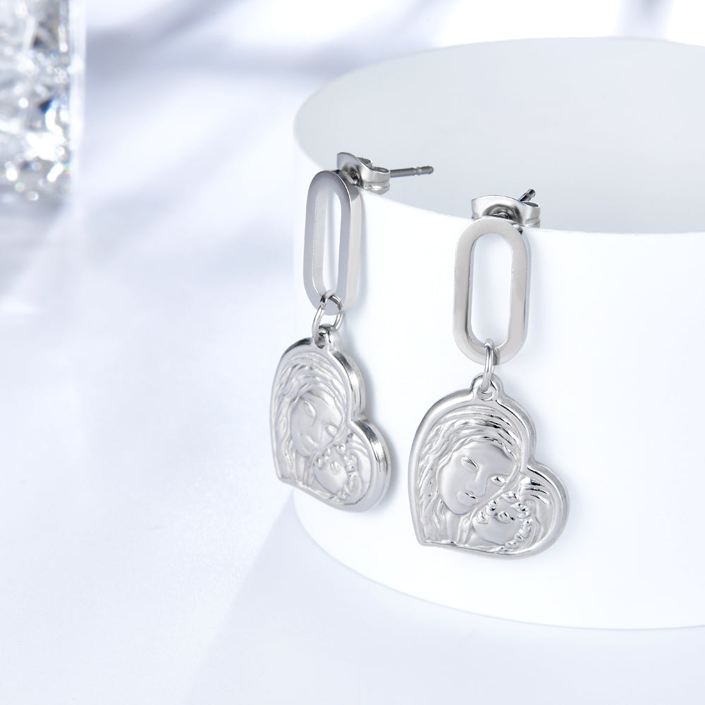 Fashion Stainless Steel Heart-shaped Motherly Love Design Earrings asonjewelry