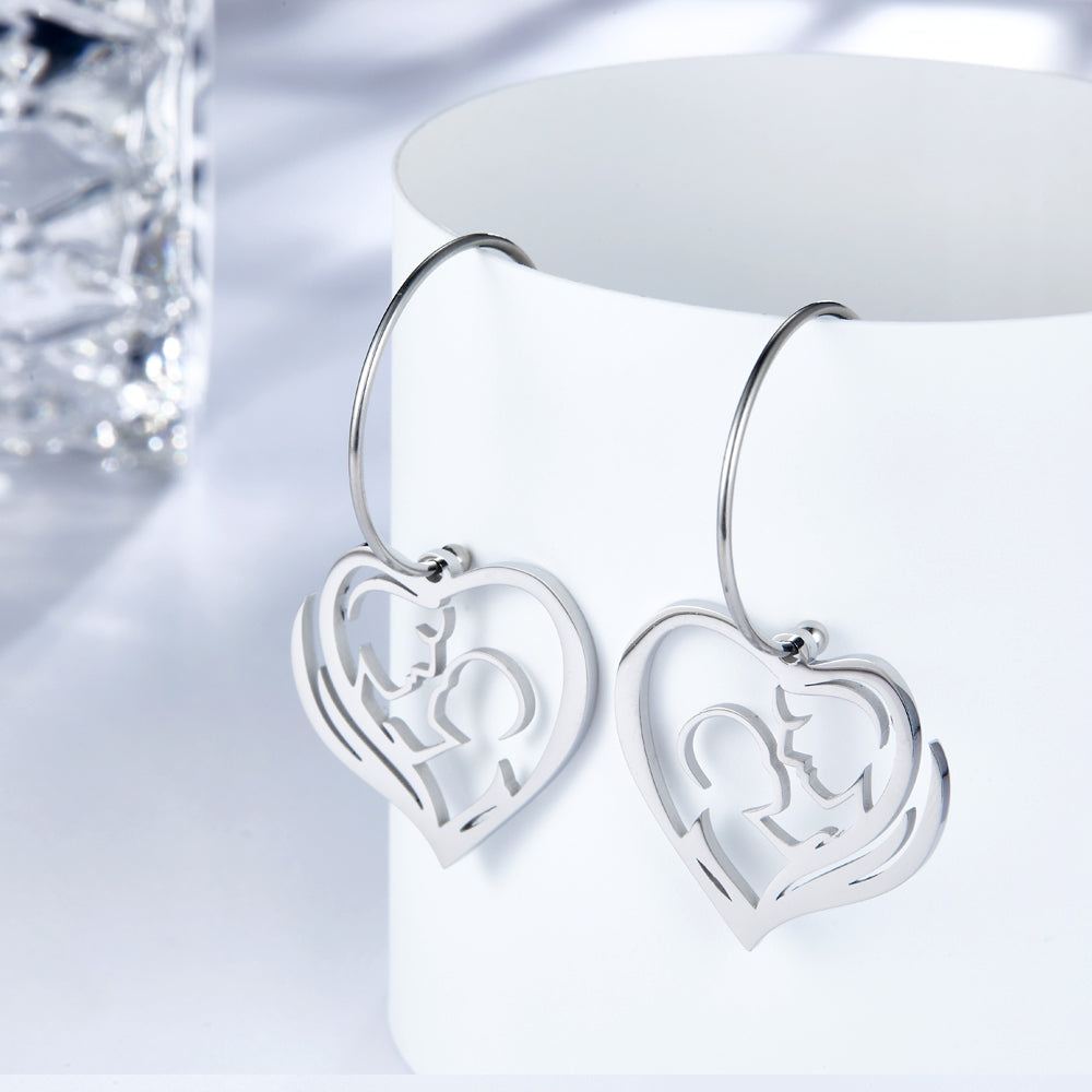 Fashion Stainless Steel Heart-shaped Hollow Motherly Love Earrings asonjewelry