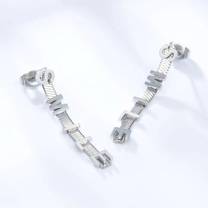 Fashion SMILE Letters With Chain Stud Earrings asonjewelry