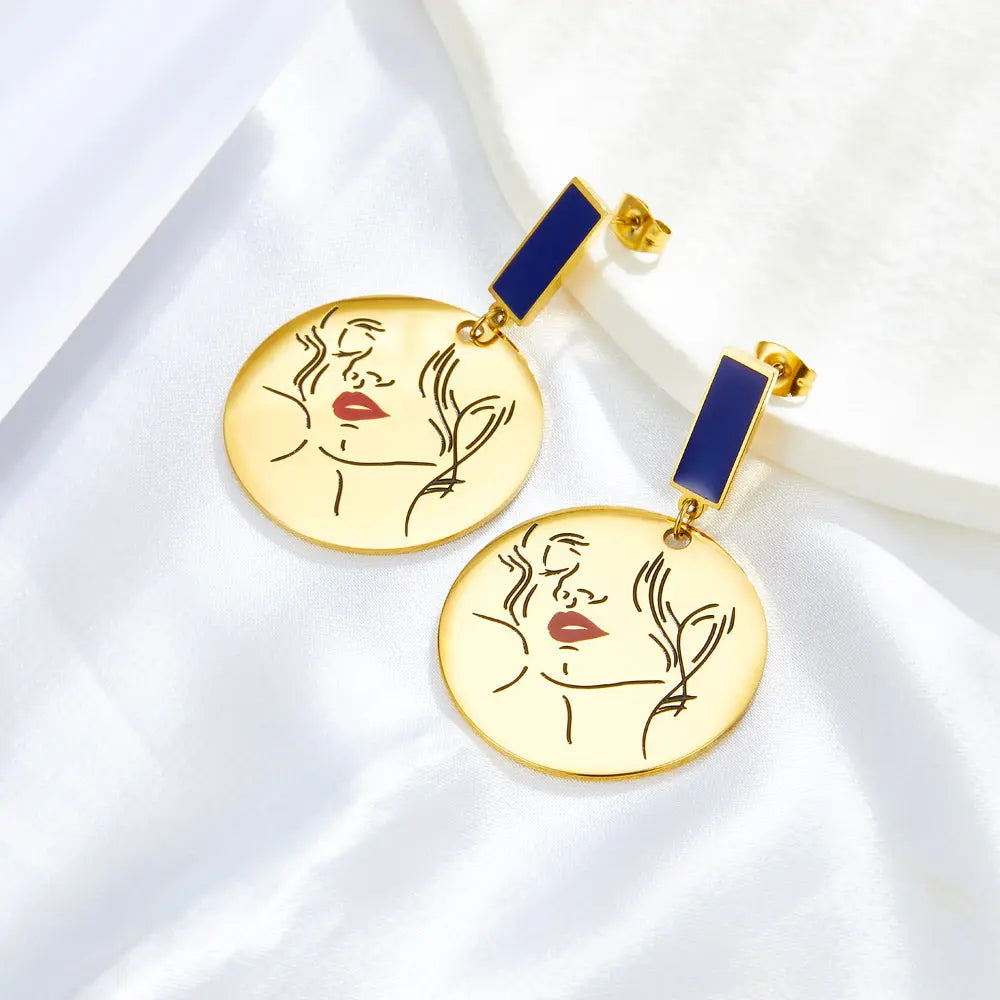 Rectangle+Round Girl Stud Earrings For Women asonjewelry