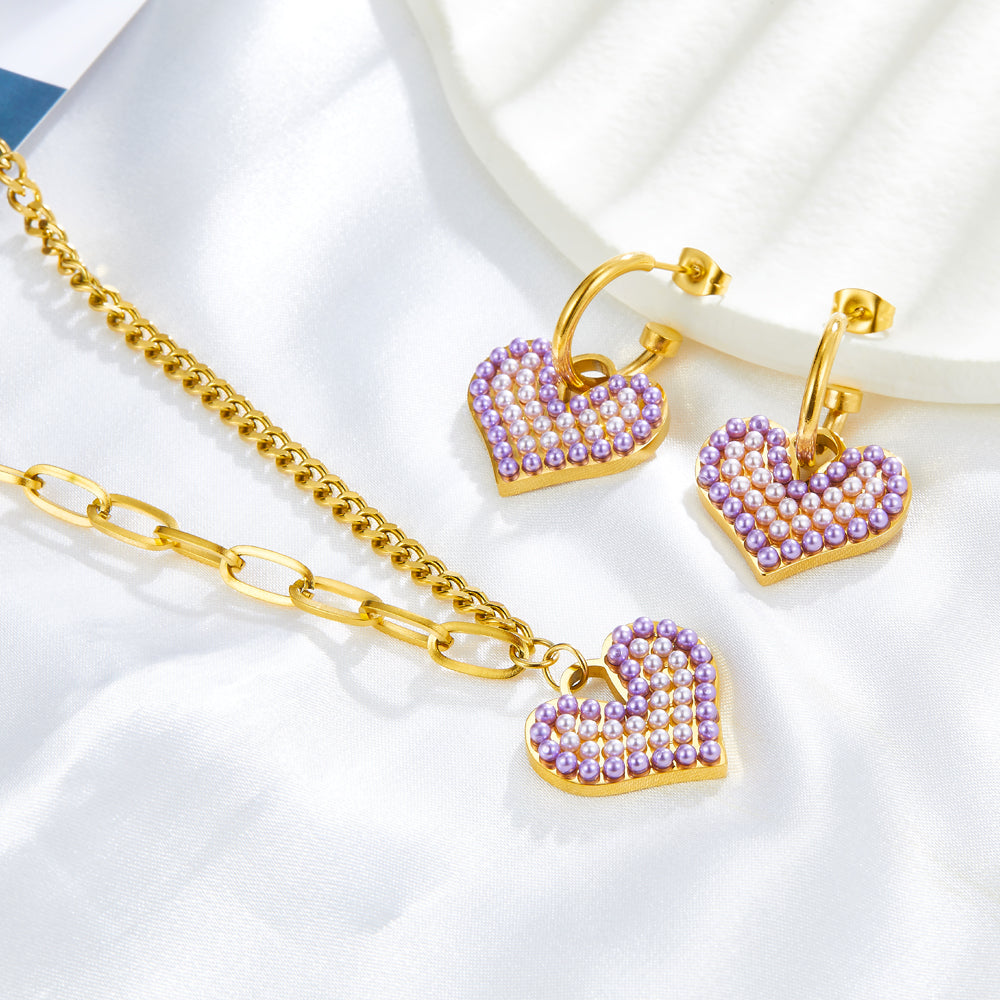 Purple Mix White Pearl Heart-shaped Jewelry Set asonjewelry