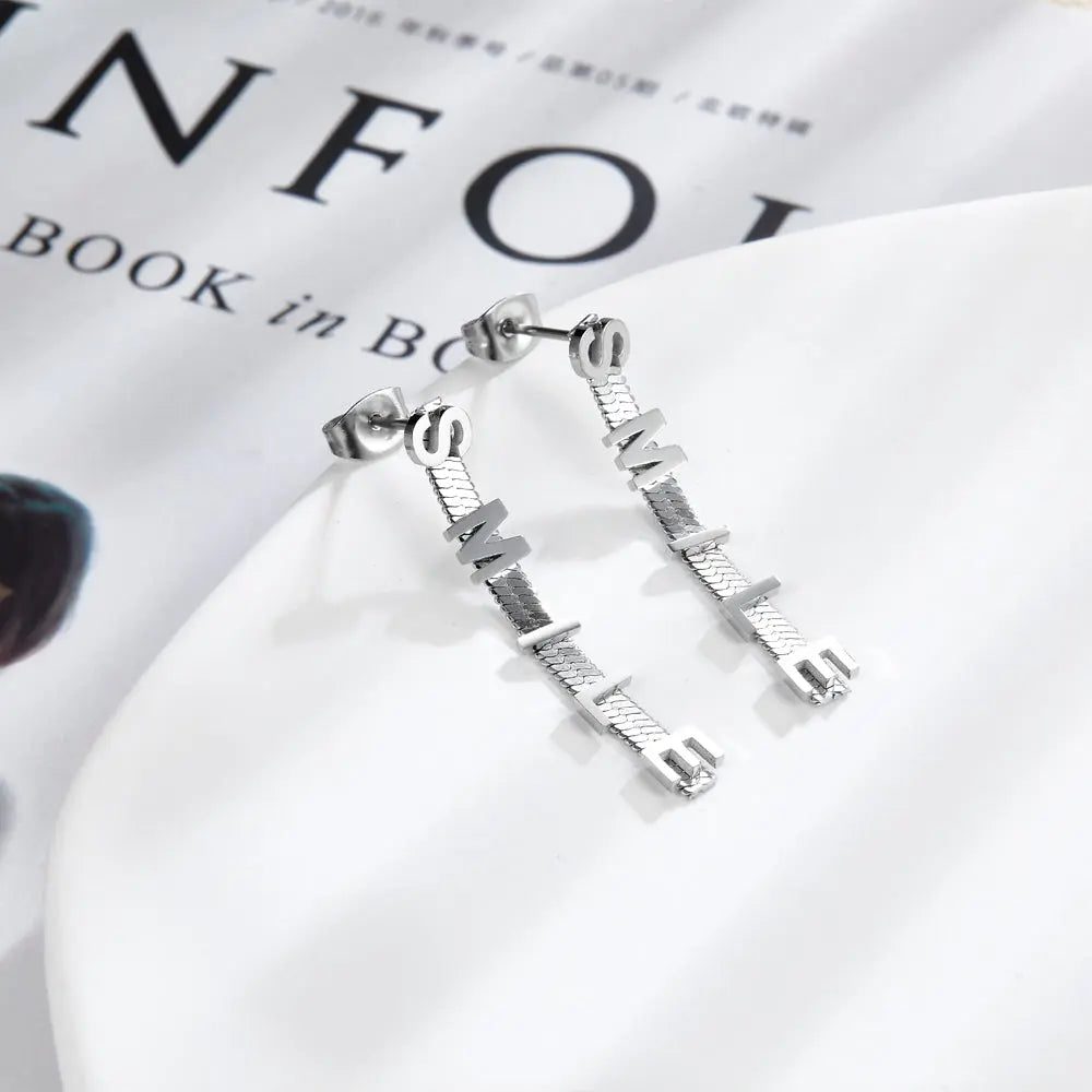 Fashion SMILE Letters With Chain Stud Earrings asonjewelry