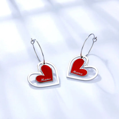 Big And Small Heart-shaped Mama Red Drop Oil Earrings asonjewelry
