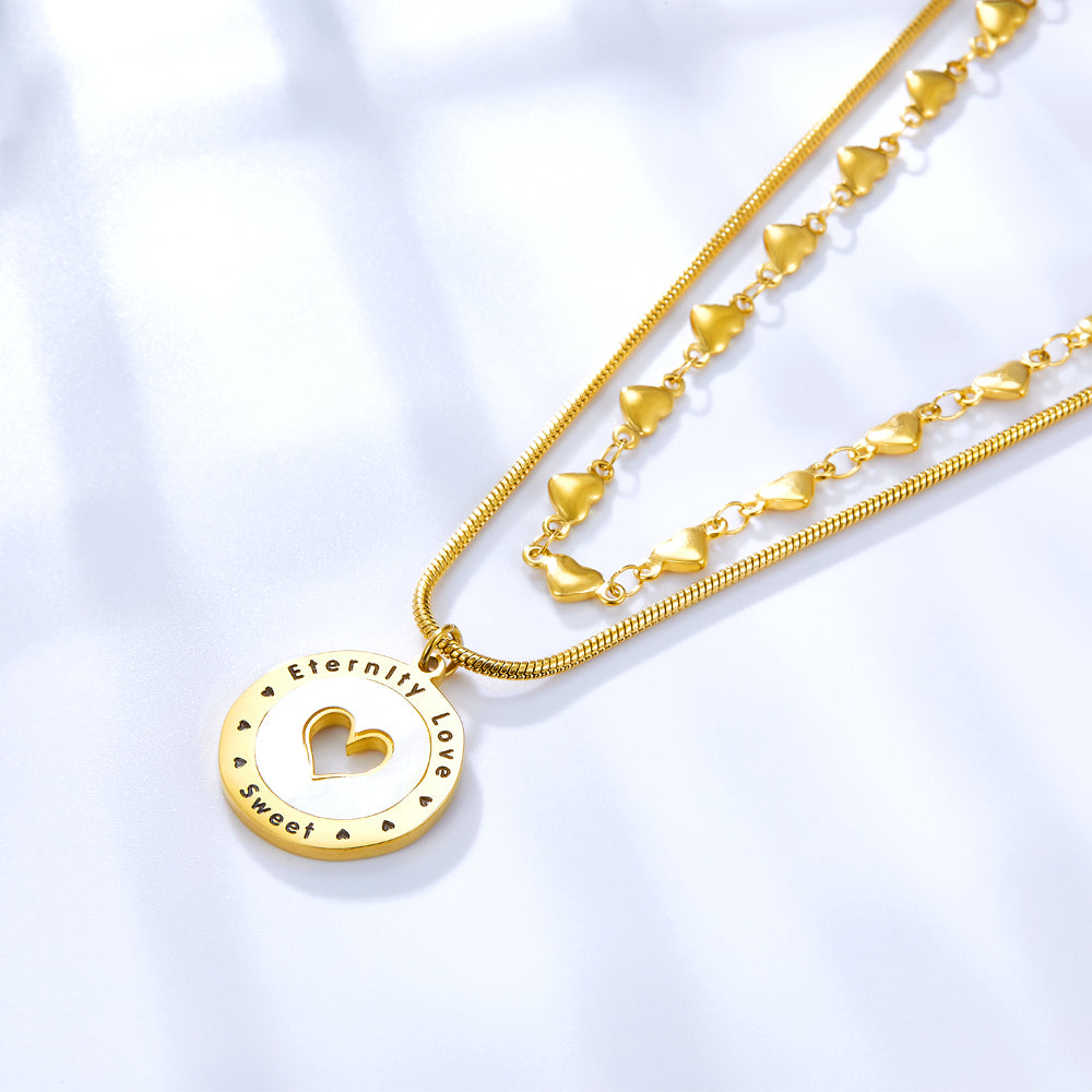 Heart-shaped Round Accessories With White Shell+Heart-shaped Chain Double Chain asonjewelry