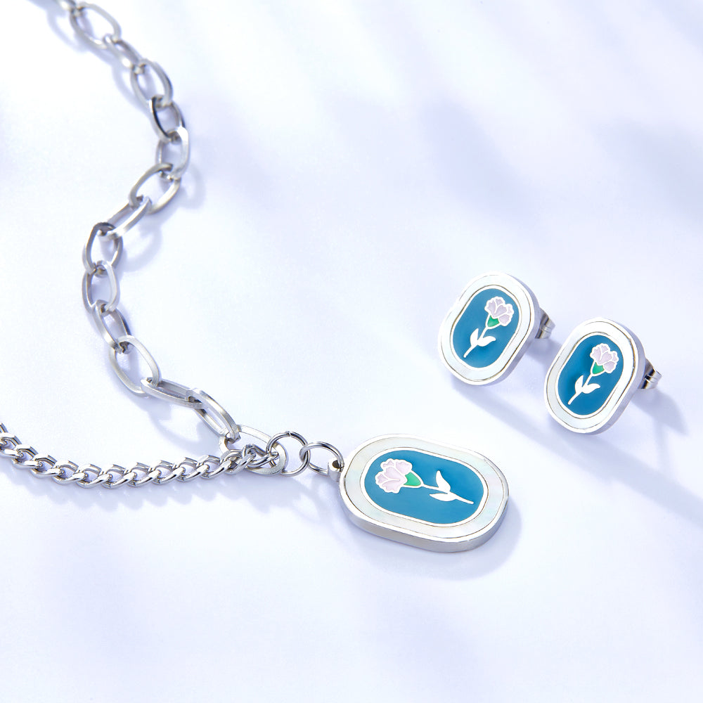 Fashion Carnation Dark Green Drop Oil Jewelry Set asonjewelry