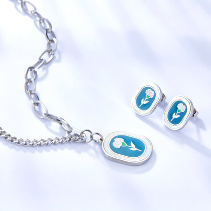 Fashion Carnation Dark Green Drop Oil Jewelry Set asonjewelry