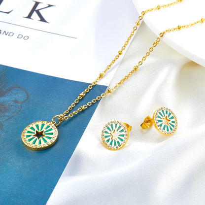 Center of the Circle Star-shaped Green Drop Oil With Diamond Jewelry Set asonjewelry