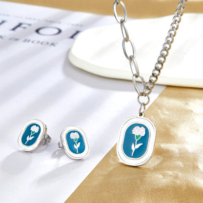 Fashion Carnation Dark Green Drop Oil Jewelry Set asonjewelry
