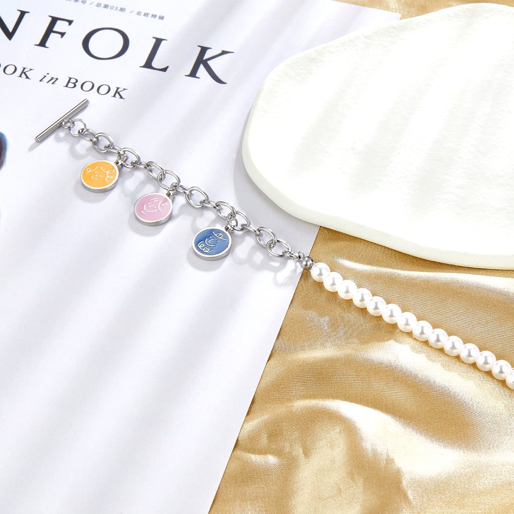 Three Mixed Color Round Accessories Half Pearl Soft Bracelet asonjewelry