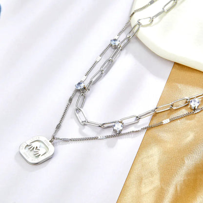Double Palm White Shell Accessories + Chain With 4 Drill Double Chain Necklace asonjewelry