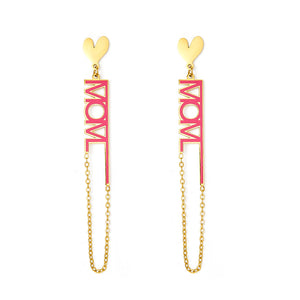 Heart-shaped+MOM Rose Red With Chain Stud Earrings