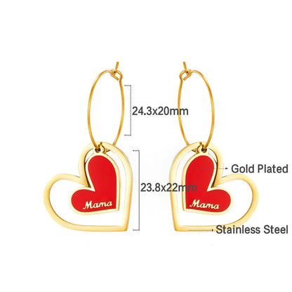Big And Small Heart-shaped Mama Red Drop Oil Earrings asonjewelry