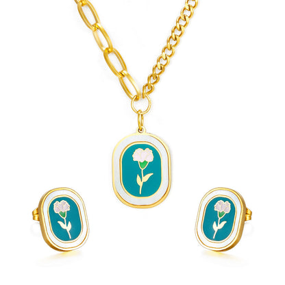 Fashion Carnation Dark Green Drop Oil Jewelry Set asonjewelry