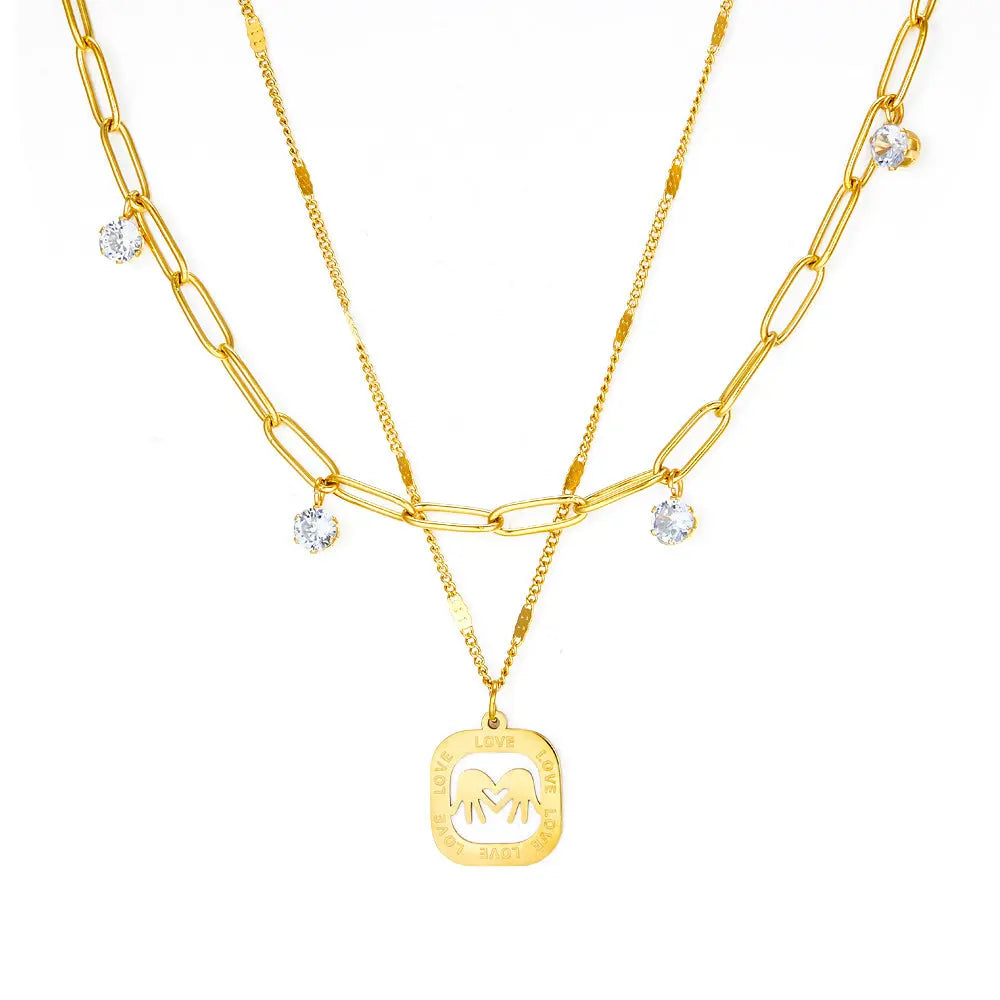 Double Palm White Shell Accessories + Chain With 4 Drill Double Chain Necklace asonjewelry