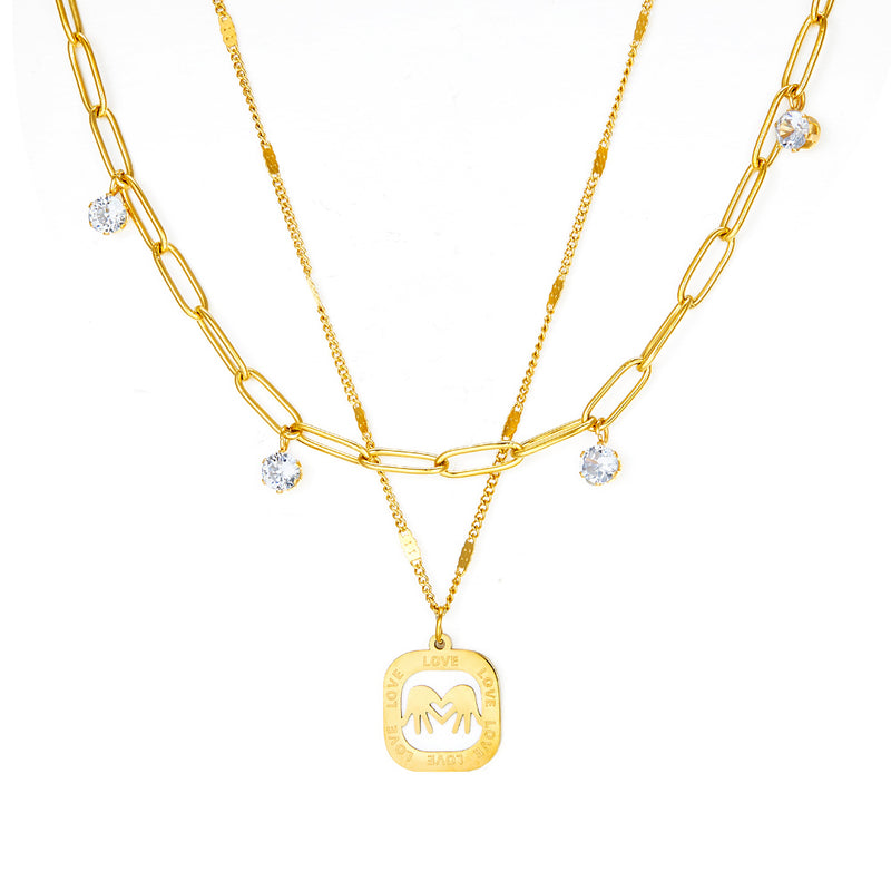 Double Palm White Shell Accessories + Chain With 4 Drill Double Chain Necklace