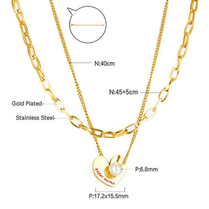 Accesorio En Forma De Corazón Con Perla Blanca+Con Cadena Collar De Doble Cadena