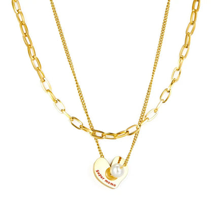 Heart-shaped Accessory With White Pearl+With Chain Double Chain Necklace asonjewelry