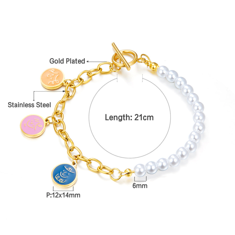Three Mixed Color Round Accessories Half Pearl Soft Bracelet asonjewelry