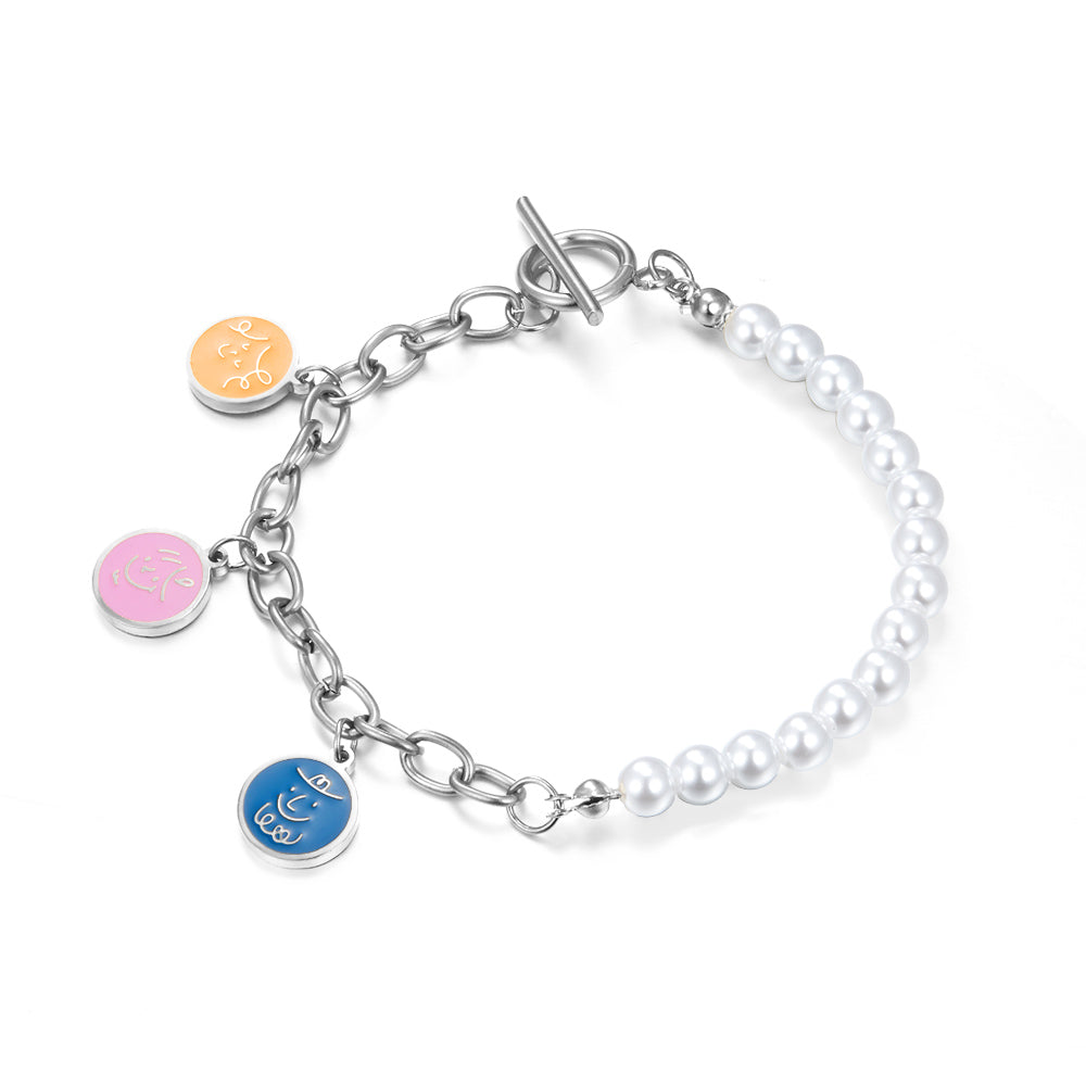 Three Mixed Color Round Accessories Half Pearl Soft Bracelet asonjewelry