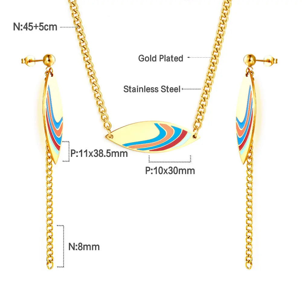 Fashion Leaf Shape With Mixed Color Ribbon Jewelry Set asonjewelry