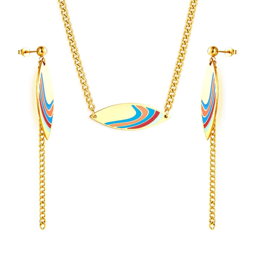 Fashion Leaf Shape With Mixed Color Ribbon Jewelry Set asonjewelry