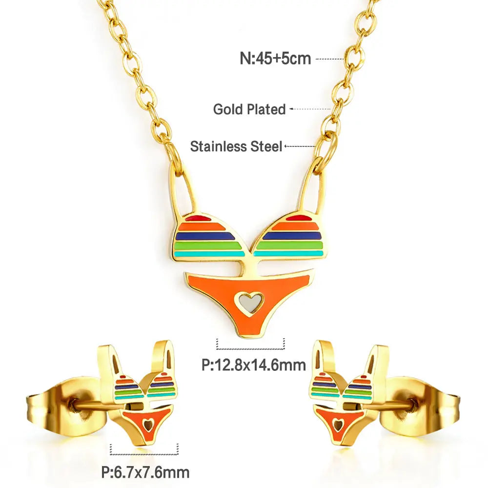Stainless Steel Bikini Mixed Color Jewelry Set asonjewelry