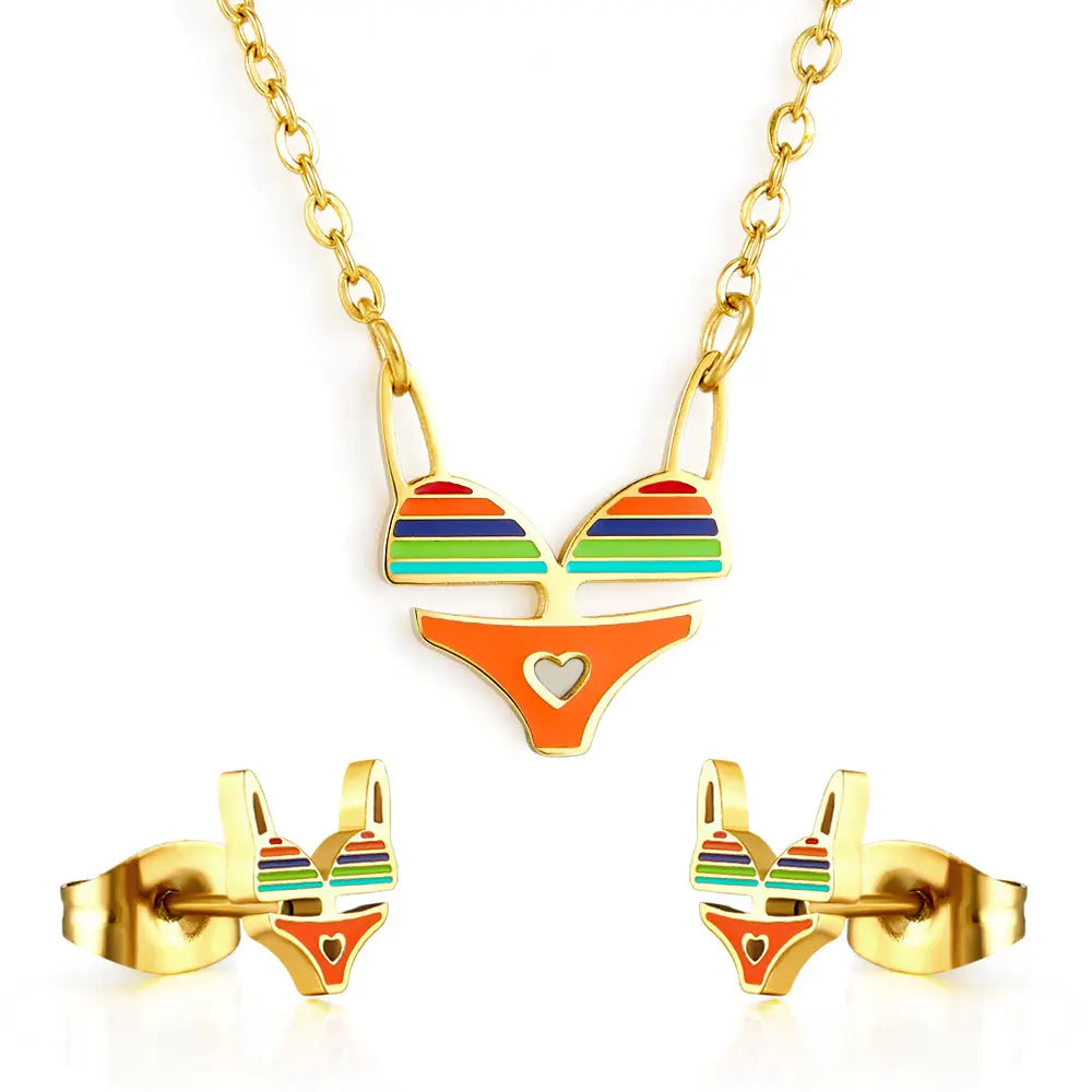 Stainless Steel Bikini Mixed Color Jewelry Set asonjewelry