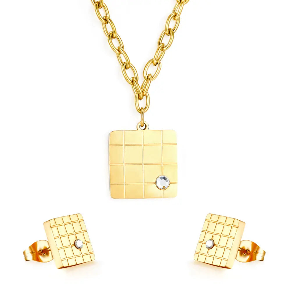 Fashion Square Mesh With Diamond Jewelry Set asonjewelry