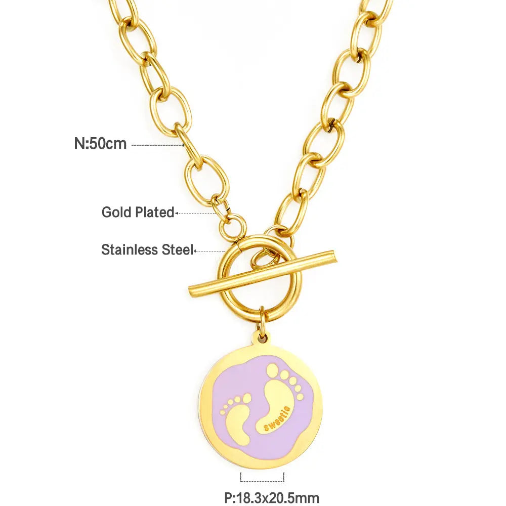 Round Accessory With Purple Double Footprint Necklace asonjewelry