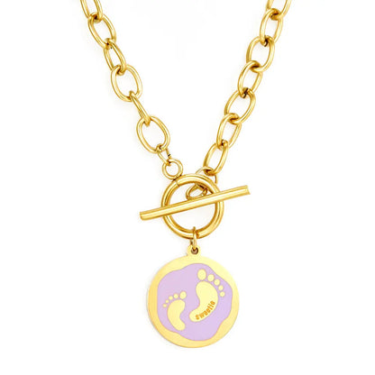 Round Accessory With Purple Double Footprint Necklace asonjewelry
