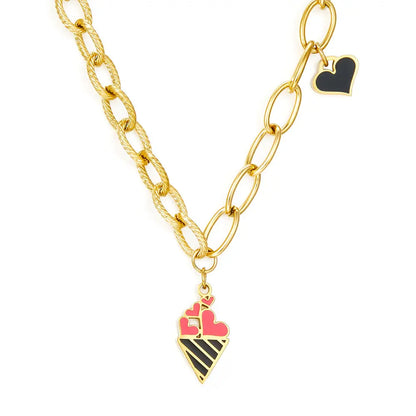 Ice Cream Cone Mixed Color With Black Heart-shaped Necklace asonjewelry