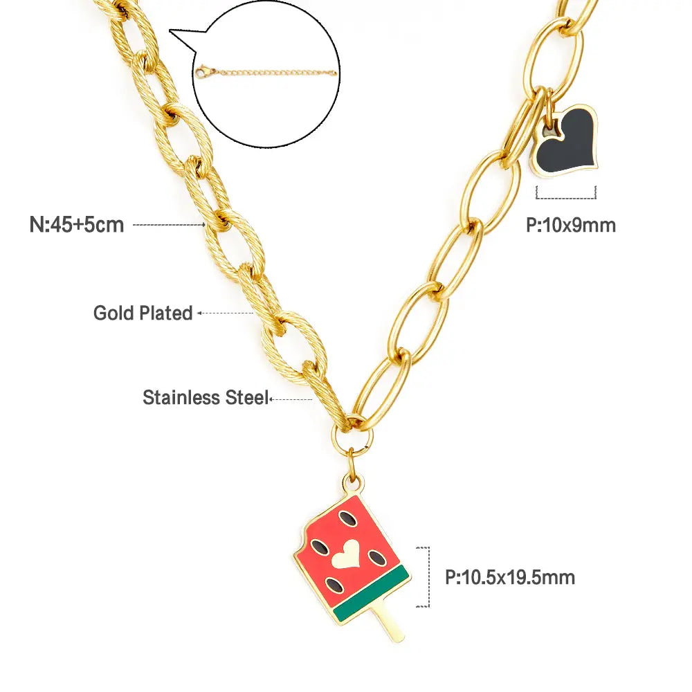 Popsicle Mixed Color With Black Heart-shaped Necklace asonjewelry