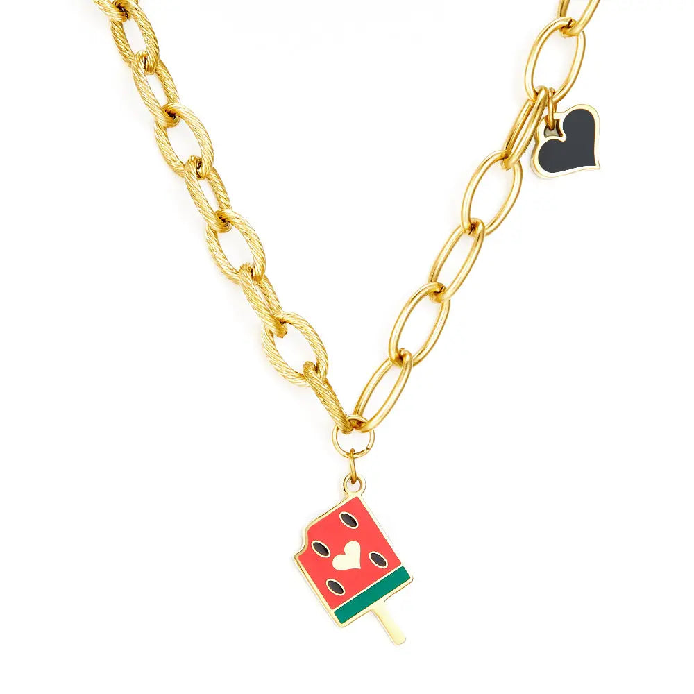 Popsicle Mixed Color With Black Heart-shaped Necklace asonjewelry