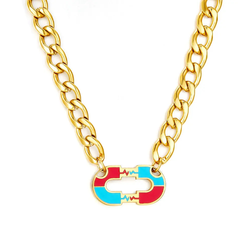 Stainless Steel Oblong Mixed Color ECG Necklace asonjewelry