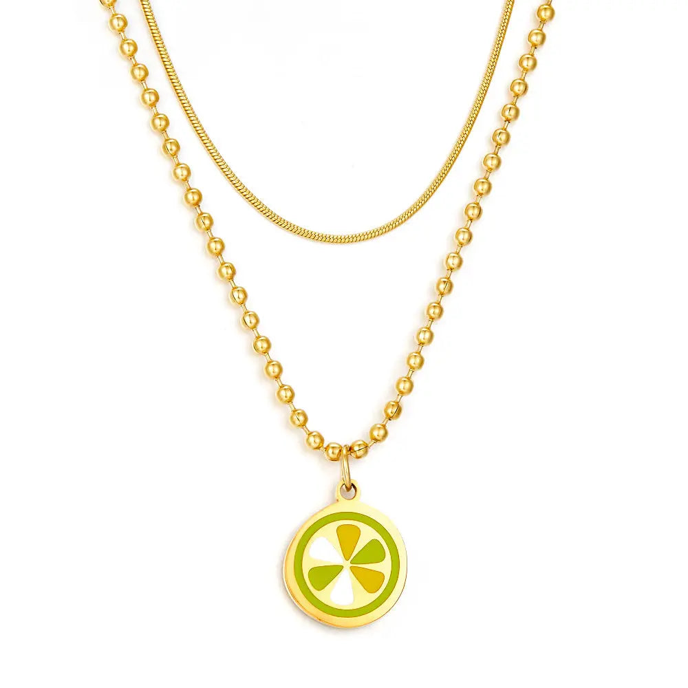 Lemon Slice Mixed Color+Chain Double Chain Necklace asonjewelry