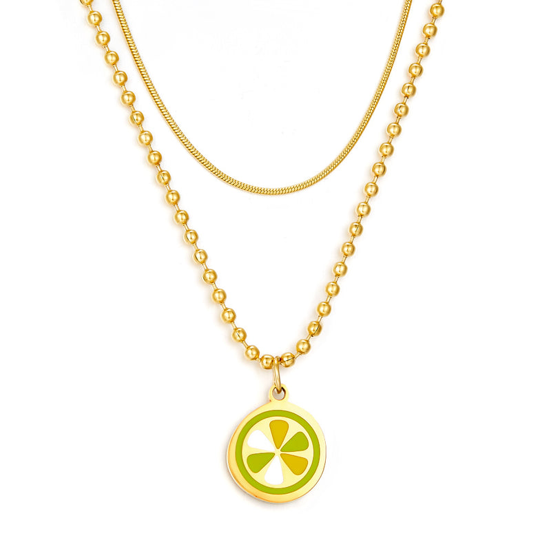 Lemon Slice Mixed Color+Chain Double Chain Necklace
