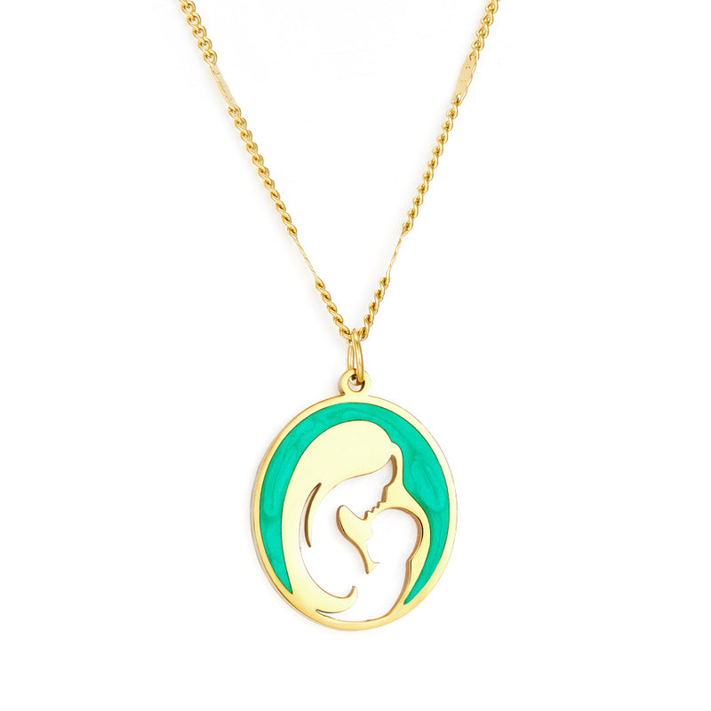 Stainless Steel Fashion Green Mother and Baby Accessory Necklace