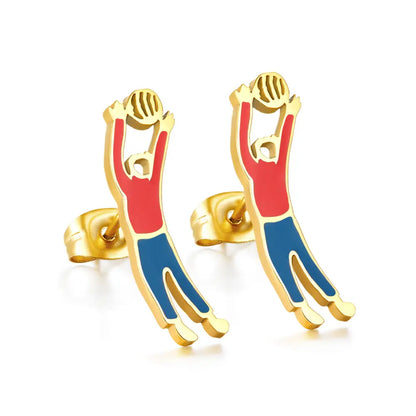 Boys Playing Volleyball Mixed Color Cut Stud Earrings asonjewelry