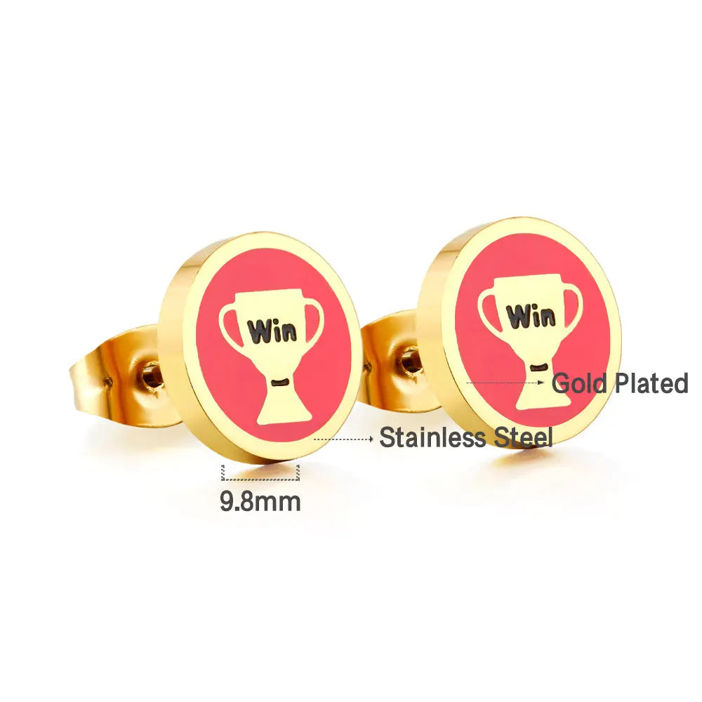 Stainless Steel Trophy Rose Red Cut Stud Earrings asonjewelry
