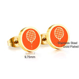 Stainless Steel Tennis Racket Brown Cut Stud Earrings