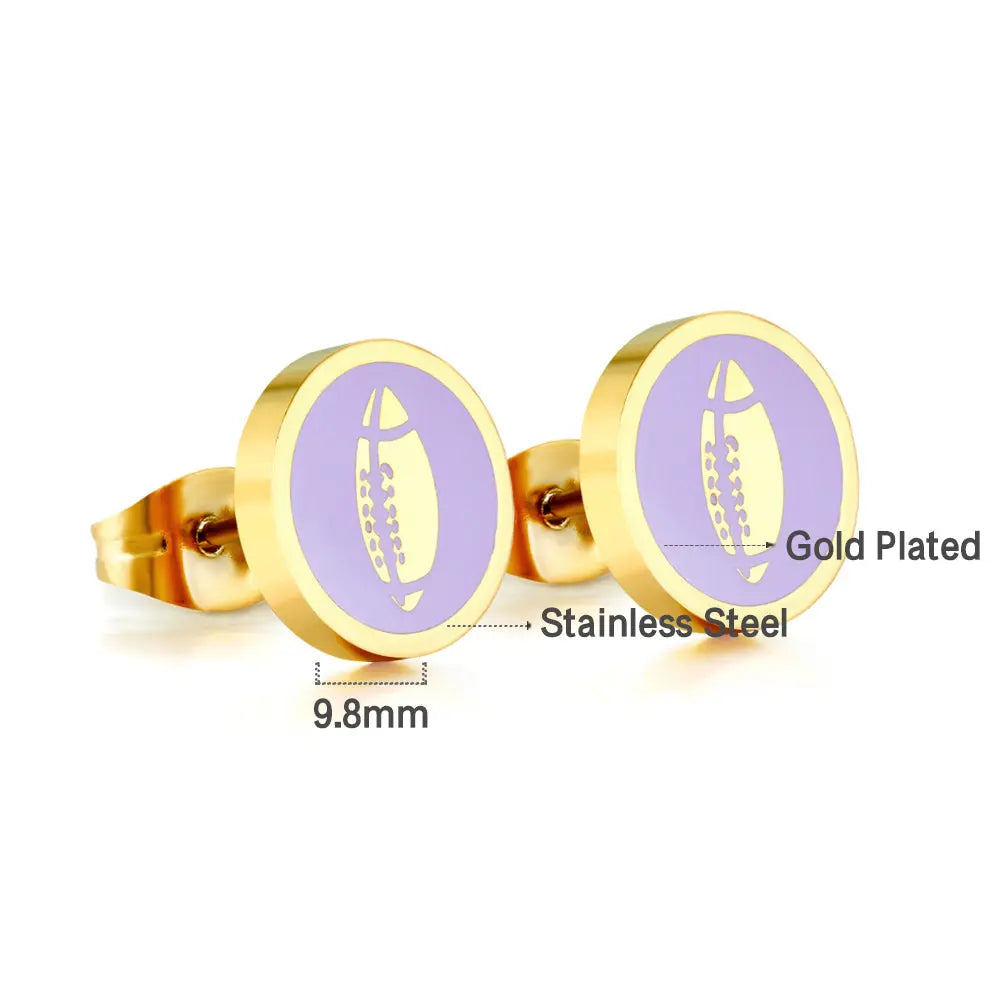 18k Gold Plated Rugby Purple Cut Stud Earrings asonjewelry
